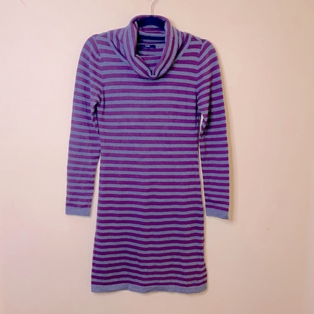 Tart Dress Grey Purple Stripe Cowl Neck Long Sleeve Cashmere Blend
